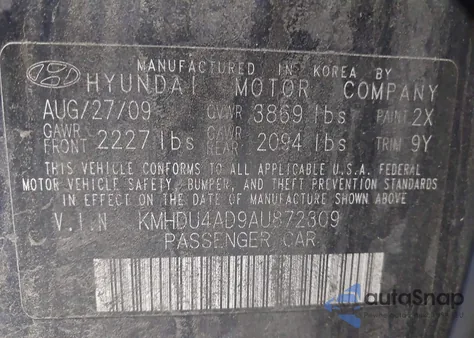 2010 Hyundai Elantra Se z USA, uszkodzony, nr VIN KMHDU4AD9AU872309